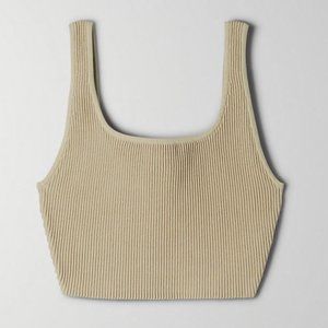 Babaton Sculpt Knit Squareneck Cropped Tank in Cool Beige